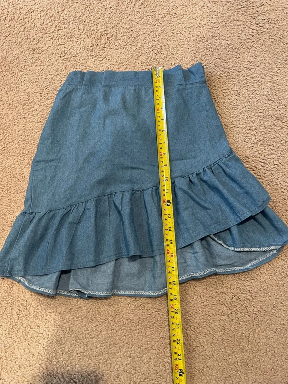 Y2K Boho Blue Ruffled Denim Asymmetrical Mini Skirt - Picture 4 of 6